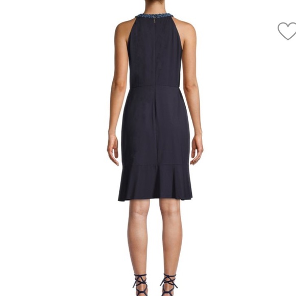 Karl Lagerfeld Beaded Halter Neck Ruffle Hem Dress - Picture 2 of 12